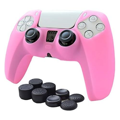  [아마존베스트]Cover for PS5 Controller Grips,Pandaren PS5 Controller Skin for Sony Playstation 5 Sweat-Proof Anti-Slip Silicone Cover Hand Grip with 8pcs FPS Pro Thumbsticks Cap(Pink)