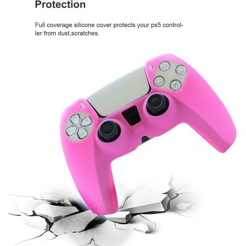  [아마존베스트]Cover for PS5 Controller Grips,Pandaren PS5 Controller Skin for Sony Playstation 5 Sweat-Proof Anti-Slip Silicone Cover Hand Grip with 8pcs FPS Pro Thumbsticks Cap(Pink)