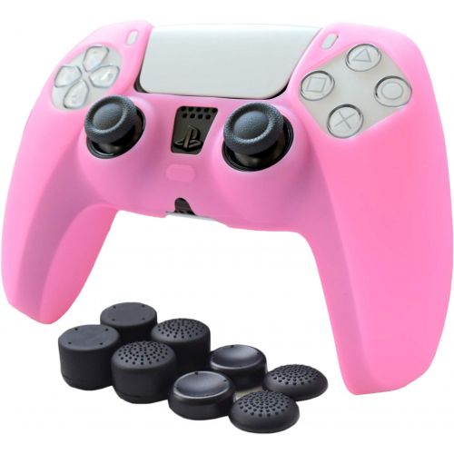  [아마존베스트]Cover for PS5 Controller Grips,Pandaren PS5 Controller Skin for Sony Playstation 5 Sweat-Proof Anti-Slip Silicone Cover Hand Grip with 8pcs FPS Pro Thumbsticks Cap(Pink)