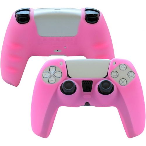  [아마존베스트]Cover for PS5 Controller Grips,Pandaren PS5 Controller Skin for Sony Playstation 5 Sweat-Proof Anti-Slip Silicone Cover Hand Grip with 8pcs FPS Pro Thumbsticks Cap(Pink)