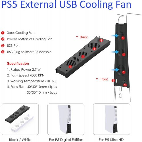  [아마존베스트]Pandaren Cooling Fan for Sony Playstation 5,USB External Cooler 3 Fan for PS5 Digital Edition & Ultra HD Video Game Consoles Mini Cooling System