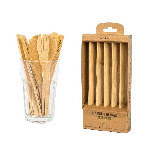  Pandoo: 100% Natural Bamboo KnifeReusable & Environmentally Friendly Cutlery Set of 5High Quality, lightweight & Durable100% Biodegradable