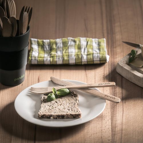  Pandoo: 100% Natural Bamboo KnifeReusable & Environmentally Friendly Cutlery Set of 5High Quality, lightweight & Durable100% Biodegradable