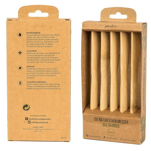  Pandoo: 100% Natural Bamboo KnifeReusable & Environmentally Friendly Cutlery Set of 5High Quality, lightweight & Durable100% Biodegradable