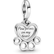 Pandora Hearts & Paw Print Dangle Charm - Compatible Moments Bracelets - Jewelry for Women - Gift for Women - Made with Sterling Silver