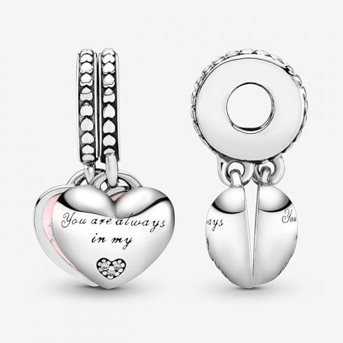  Pandora Jewelry Mother and Daughter Hearts Dangle Cubic Zirconia Charm in Sterling Silver