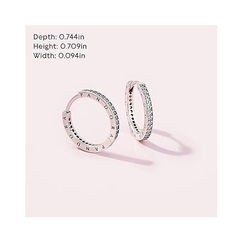  PANDORA Sparkle and PANDORA Logo Hoop Earrings - Stunning Women's Earrings - Great Gift for Her - Sterling Silver & Cubic Zirconia - 2.4 mm