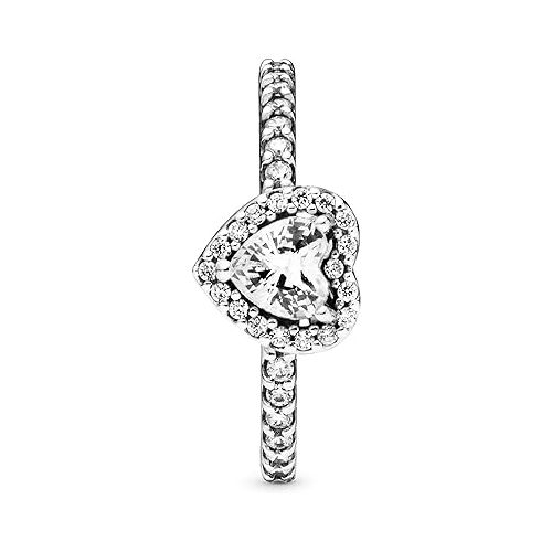  Pandora Elevated Heart Ring - Promise Ring for Women - Layering or Stackable Ring - Sterling Silver with Clear Cubic Zirconia - With Gift Box