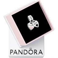 Pandora Double Heart Split Dangle Charm - Compatible Moments Bracelets - Jewelry for Women - Made with Sterling Silver & Enamel - With Gift Box