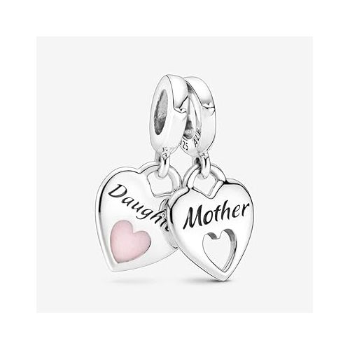  Pandora Double Heart Split Dangle Charm - Compatible Moments Bracelets - Jewelry for Women - Made with Sterling Silver & Enamel - With Gift Box