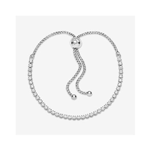  Pandora Sparkling Slider Tennis Bracelet - Features Slider Clasp - Silver Bracelet for Women - Gift for Her - Sterling Silver with Cubic Zirconia - 9.1