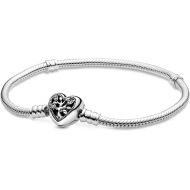 Pandora Moments Family Tree Heart Clasp Snake Chain Bracelet - Compatible Moments Charms - Sterling Silver, Cubic Zirconia & Black Enamel Charm Bracelet for Women - Gift for Her, With Gift Box