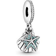 Pandora Jewelry Starfish and Sea Shell Dangle Cubic Zirconia Charm in Sterling Silver, No Box