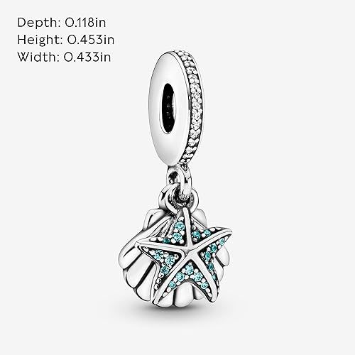  Pandora Jewelry Starfish and Sea Shell Dangle Cubic Zirconia Charm in Sterling Silver, No Box