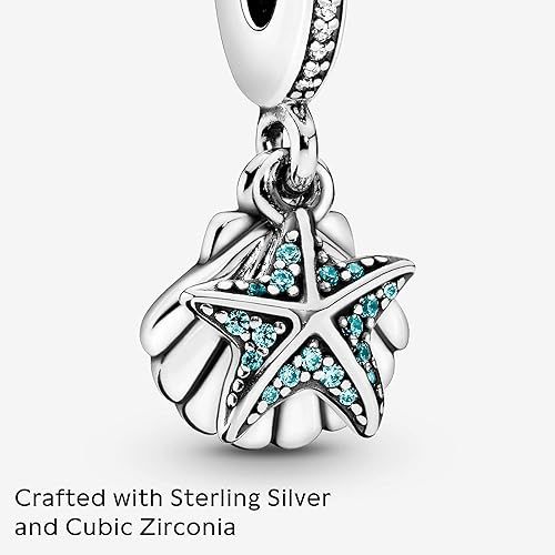 Pandora Jewelry Starfish and Sea Shell Dangle Cubic Zirconia Charm in Sterling Silver, No Box