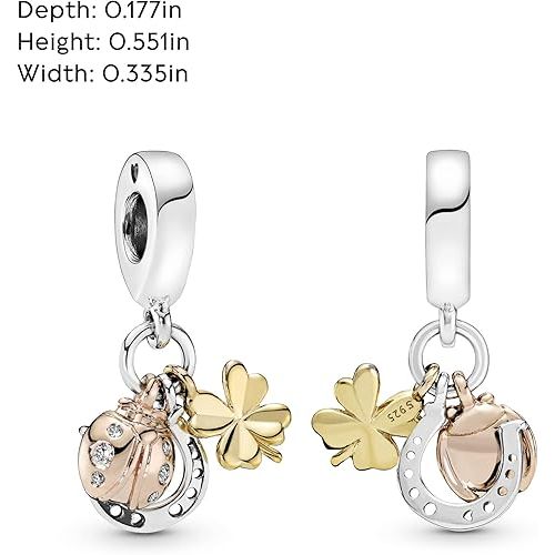  Pandora Jewelry Horseshoe, Clover and Ladybird Dangle Cubic Zirconia Charm in Sterling Silver, 18CT Gold and 14K Rose Gold, With Gift Box