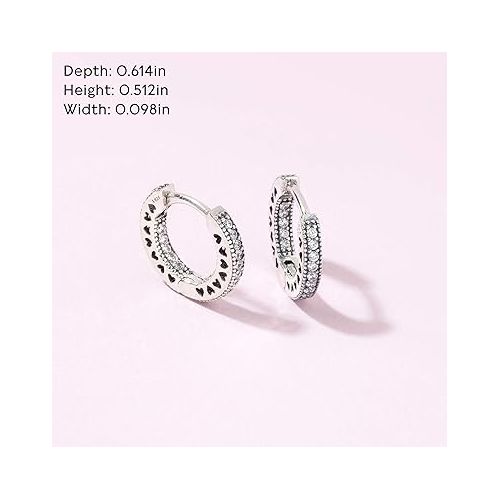  PANDORA Pave Heart Hoop Earrings - Elegant Earrings for Women - Great Gift - Made with Sterling Silver & Cubic Zirconia - With Gift Box