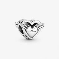 Pandora Angel Wings & Mom Charm - Compatible Moments Bracelets - Jewelry for Women - Gift for Women - Made with Sterling Silver, With Gift Box