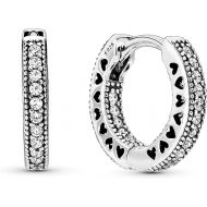 PANDORA Pave Heart Hoop Earrings - Elegant Earrings for Women - Great Gift for Her - Made with Sterling Silver & Cubic Zirconia