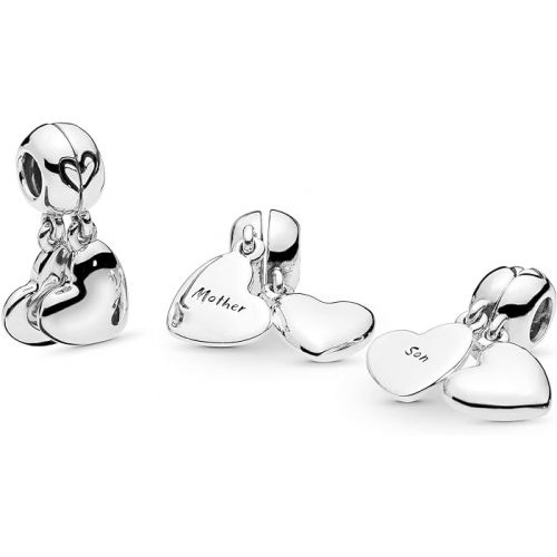  Pandora Mother & Son Heart Split Dangle Charm - Compatible Moments Bracelets - Jewelry for Women - Gift for Women in Your Life - Made with Sterling Silver & Enamel