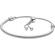 Pandora Moments Snake Chain Slider Bracelet - Charm Bracelet for Women - Mother's Day Gift - Sterling Silver with Clear Cubic Zirconia - 11