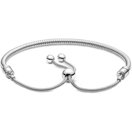  Pandora Moments Snake Chain Slider Bracelet - Charm Bracelet for Women - Sterling Silver with Clear Cubic Zirconia - 11