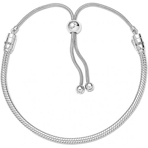  Pandora Moments Snake Chain Slider Bracelet - Charm Bracelet for Women - Gift for Her - Sterling Silver with Clear Cubic Zirconia - 11