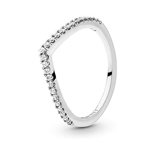  Pandora Sparkling Wishbone Ring - Stackable Ring for Women - Gift for Her, With Gift Box