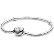 PANDORA Silver Charm Bracelet with Heart Clasp, Sterling Silver, 7.1 IN