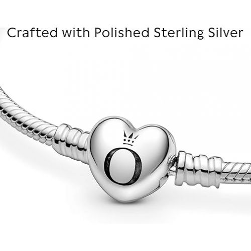  PANDORA Silver Charm Bracelet with Heart Clasp, Sterling Silver, 7.1 IN