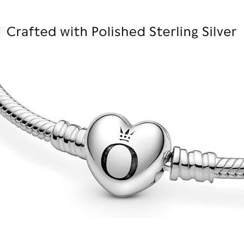  PANDORA Silver Charm Bracelet with Heart Clasp, Sterling Silver, 7.1 IN