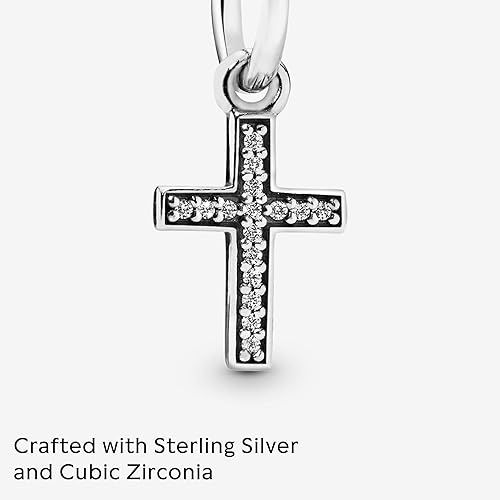  Pandora Jewelry Sparkling Cross Dangle - Compatible Moments - Sterling Silver Charm with Cubic Zirconia - Comes with Gift Box