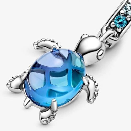  Pandora Murano Glass Blue Sea Turtle Dangle Charm - Compatible Moments Bracelets - Jewelry for Women - Gift for Women - Made with Sterling Silver & Man-Made Crystal