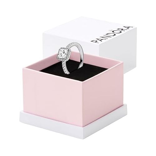  Pandora Square Sparkle Halo Ring, With Gift Box