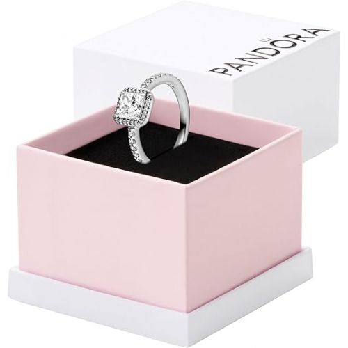  Pandora Square Sparkle Halo Ring, With Gift Box