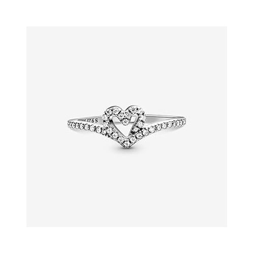  Pandora Sparkling Wishbone Heart Ring - Stackable Ring for Women - Clear Cubic Zirconia - With Gift Box