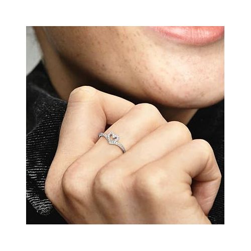  Pandora Sparkling Wishbone Heart Ring - Stackable Ring for Women - Clear Cubic Zirconia - With Gift Box