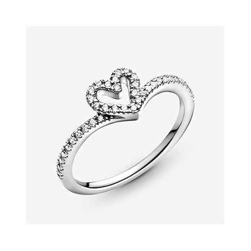  Pandora Sparkling Wishbone Heart Ring - Stackable Ring for Women - Clear Cubic Zirconia - With Gift Box