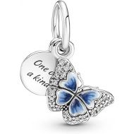 Pandora Blue Butterfly & Quote Double Dangle Charm Bracelet Charm Moments Bracelets - Stunning Women's Jewelry - Made with Sterling Silver, Cubic Zirconia & Enamel, No Gift Box