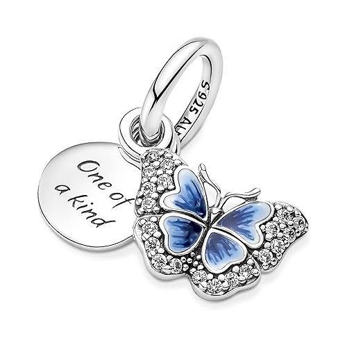  Pandora Blue Butterfly & Quote Double Dangle Charm Bracelet Charm Moments Bracelets - Stunning Women's Jewelry - Made with Sterling Silver, Cubic Zirconia & Enamel