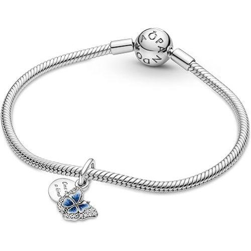  Pandora Blue Butterfly & Quote Double Dangle Charm Bracelet Charm Moments Bracelets - Stunning Women's Jewelry - Made with Sterling Silver, Cubic Zirconia & Enamel