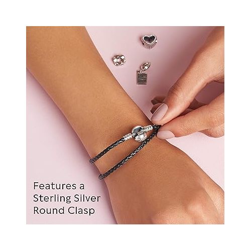  Pandora Moments Double Woven Leather Bracelet with Sterling Silver Clasp - Compatible Moments Charms - Charm Bracelet for Women - Gift for Her - With Gift Box