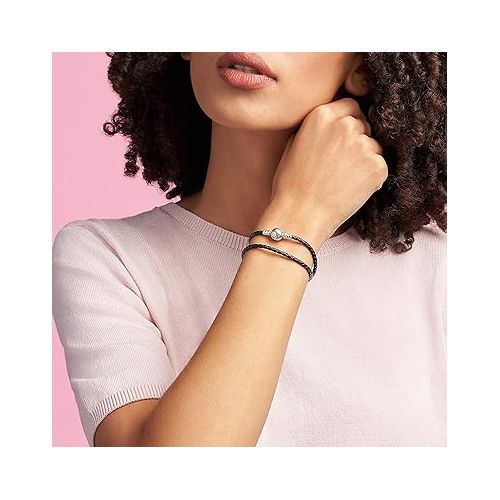  Pandora Moments Double Woven Leather Bracelet with Sterling Silver Clasp - Compatible Moments Charms - Charm Bracelet for Women - Gift for Her - With Gift Box