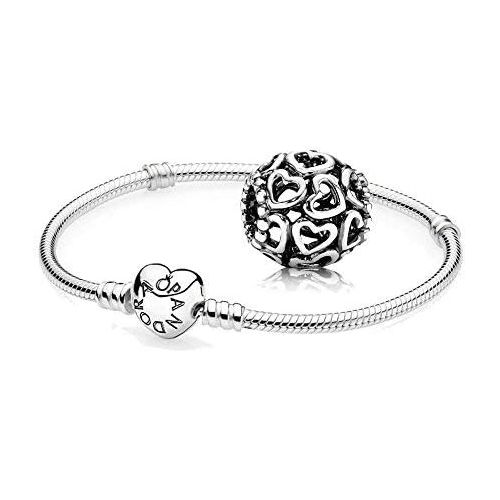  Original Pandora Gift Set - 1 Silver Bracelet with Heart Clasp 590719 and 1 Silver Charm Open Your Heart 790964