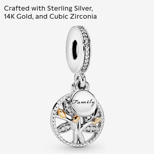  Pandora 791728CZ Womens Family Tree Charm Gold-Plated Silver Zirconia Transparent Brilliant Cut