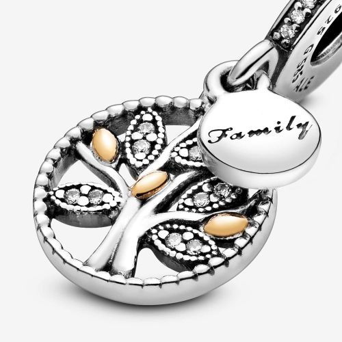  Pandora 791728CZ Womens Family Tree Charm Gold-Plated Silver Zirconia Transparent Brilliant Cut