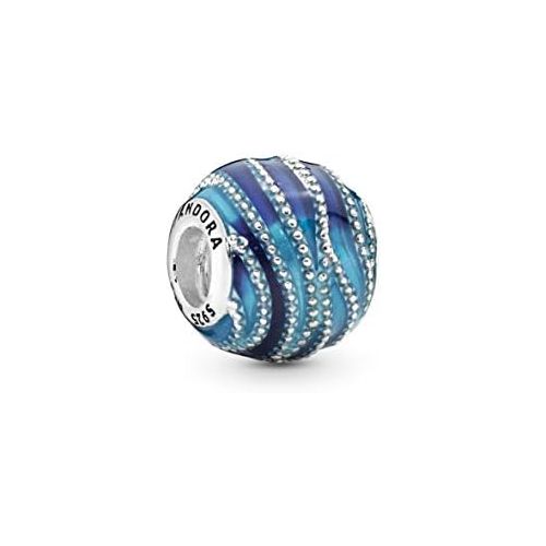  Pandora Moments 797012ENMX Blue Wave Charm, Sterling Silver