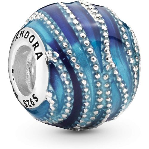  Pandora Moments 797012ENMX Blue Wave Charm, Sterling Silver