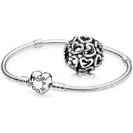 Pandora Original Gift Set - 1 Silver Bracelet 590719-18 with Heart Clasp and 1 Silver Element 790964 Heart strudel