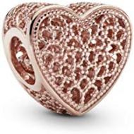 Pandora Womens Rose Filigree and Metal Beads Heart Charm 14 Carat Rose Gold-Plated Metal Alloy 781811